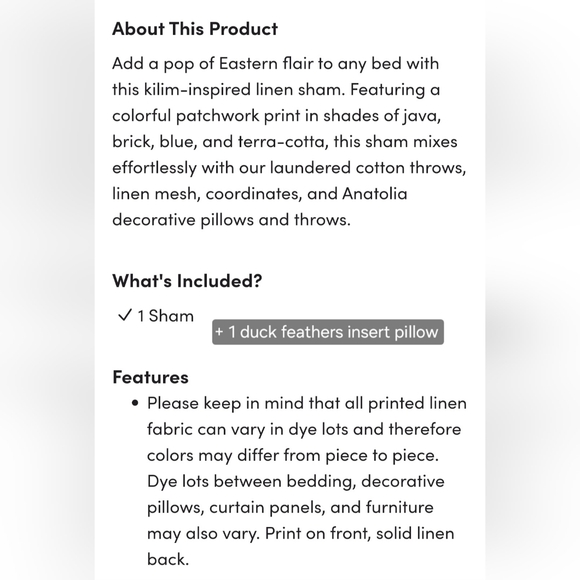 Pine Cone Hill Anatolia 100% Linen Sham or Shams w/Duck Feathers Insert HUGE - Picture 5 of 16